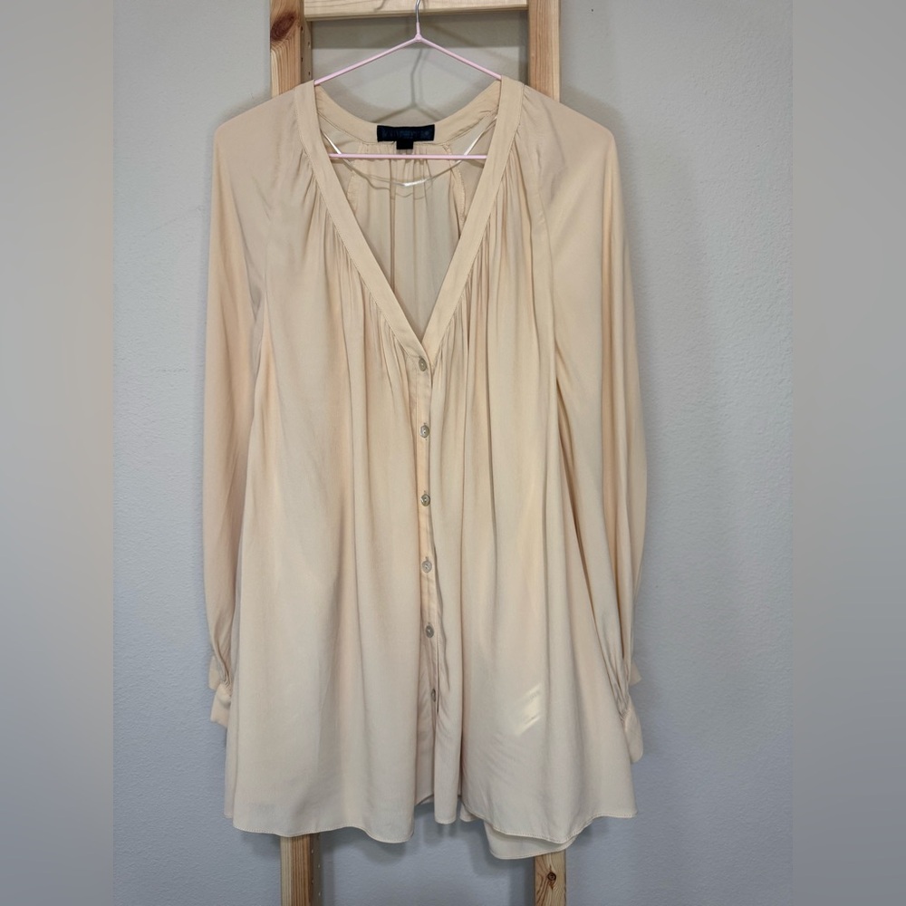 Zara Cream Button-Front Tunic Blouse